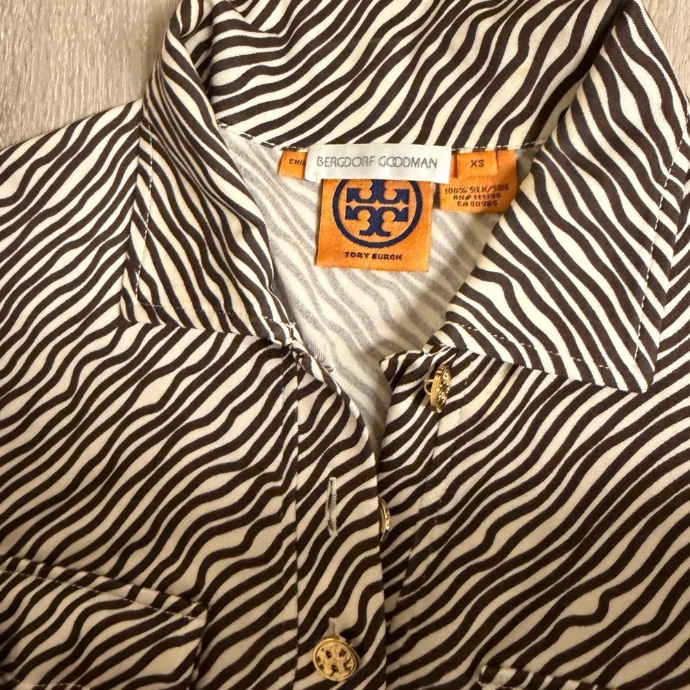 Tory Burch Black and White Striped Long Sleeve Dress - Picture 4 of 6